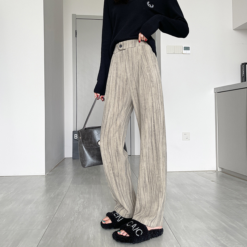 Real shot of gray banana pants for women, spring, autumn and winter sweatpants, casual thickened sickle pants, drapey straight wide-leg pants