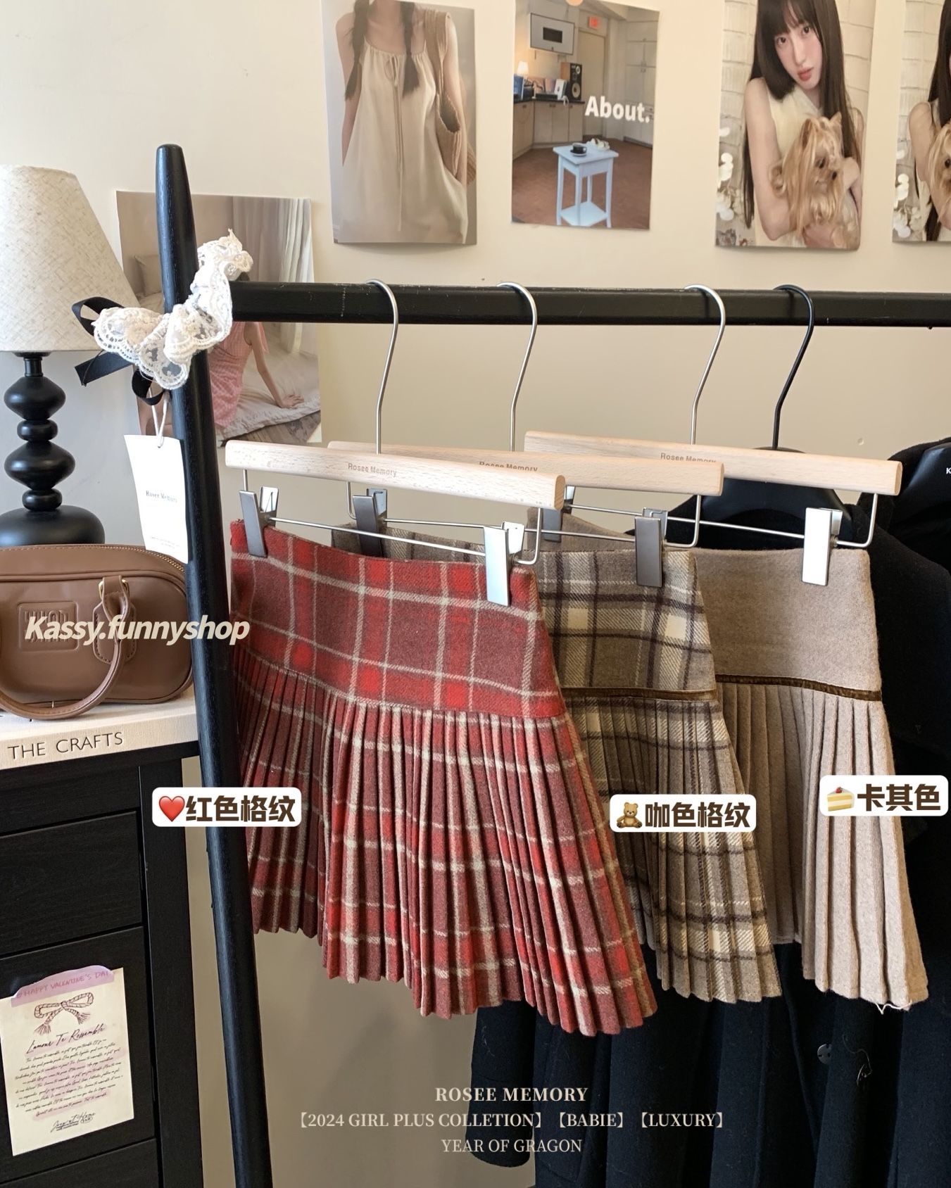 Photographed~ Small Waist Pleated Skirt Autumn/Winter Retro No-show Woolen Semi-skirt