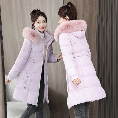 Down cotton mother winter coat thickened waist small slimming 2024 women's large fur collar cotton coat mid-length