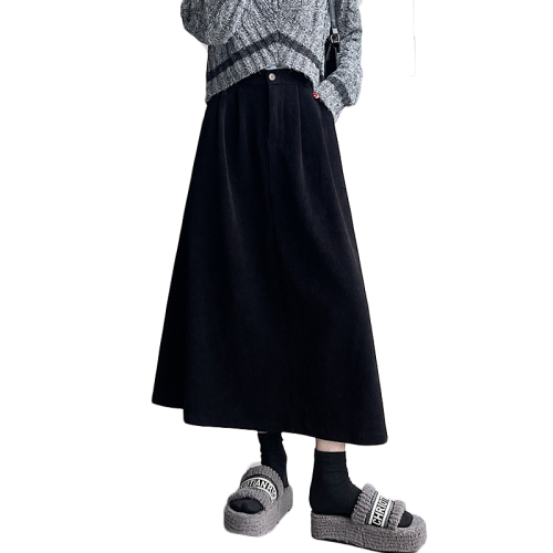 Real shot of college style high-waisted corduroy skirt for women 2024 autumn new A-line mid-length skirt