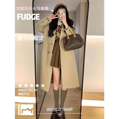 New winter Hepburn style coat Korean style loose silhouette mid-length woolen British style suit jacket windbreaker