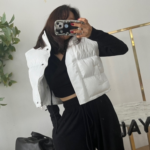 Winter loose slimming stand collar fluffy soft down cotton jacket vest