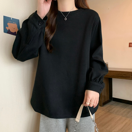 Actual shot of 380g Chinese cotton composite sweatshirt for women in autumn and winter plus velvet thick round neck raglan sleeve tops for women plus size