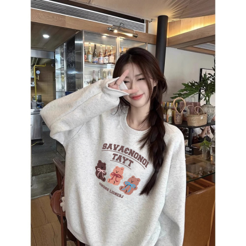 English Revised | 350g Cotton-Like Polyester / 450g Cotton-Like Silver Fox Fleece | Autumn/Winter Printed Crew Neck Sweatshirt for Women