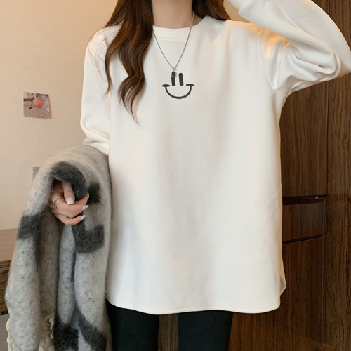 Actual shot of 400g Chinese cotton composite sweatshirt for women in autumn and winter plus velvet and thickened cartoon round neck top for women plus size