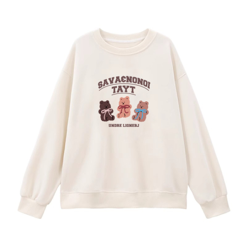 English Revised | 350g Cotton-Like Polyester / 450g Cotton-Like Silver Fox Fleece | Autumn/Winter Printed Crew Neck Sweatshirt for Women