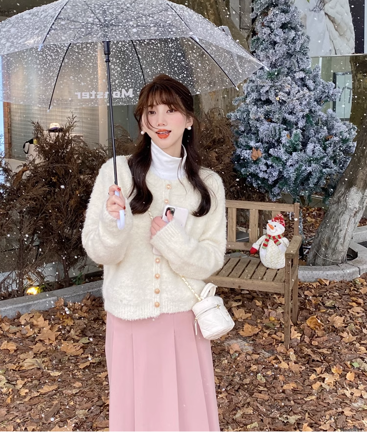 溫柔圈圈絨毛衣開衫百搭圓領長袖上衣女