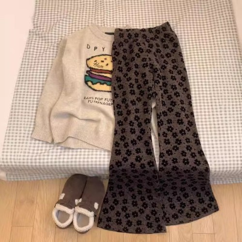 Funny hamburger embroidered knitting top 2024 new versatile soft and fluffy lazy autumn turtleneck sweater for women in winter