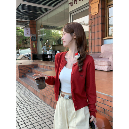 Photographed Autumn/Winter Korean Style Round Neck Versatile Single Button Simple Andy Wool Knit Cardigan Outerwear Top
