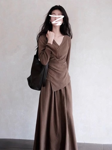 High-end new Chinese style purple long-sleeved dress for women early autumn 2024 new temperament outfit suit long skirt