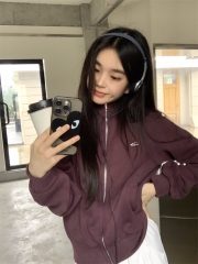 Photographed American retro faux fur embroidery zip-up hoodie jacket