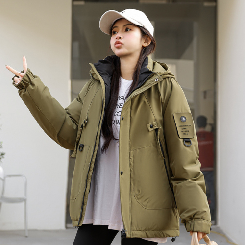 Real shot of duck jacket 2024 winter new cotton jacket short women's outdoor loose cotton jacket for men and women couples