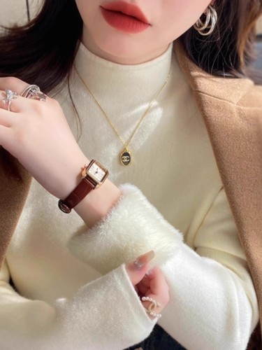 Thick and Soft Half High Neck Underwear Top Women's Autumn Winter 2024 Warm Integrated Fleece Thickened Knitted Underwear Sweater 