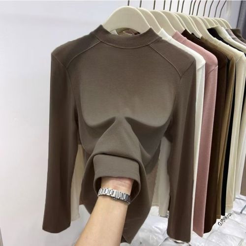 Korean style small stand-up collar bottoming shirt for women, long-sleeved T-shirt, chic inner layering, autumn slim slimming top, trendy