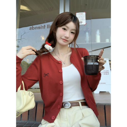 Photographed Autumn/Winter Korean Style Round Neck Versatile Single Button Simple Andy Wool Knit Cardigan Outerwear Top