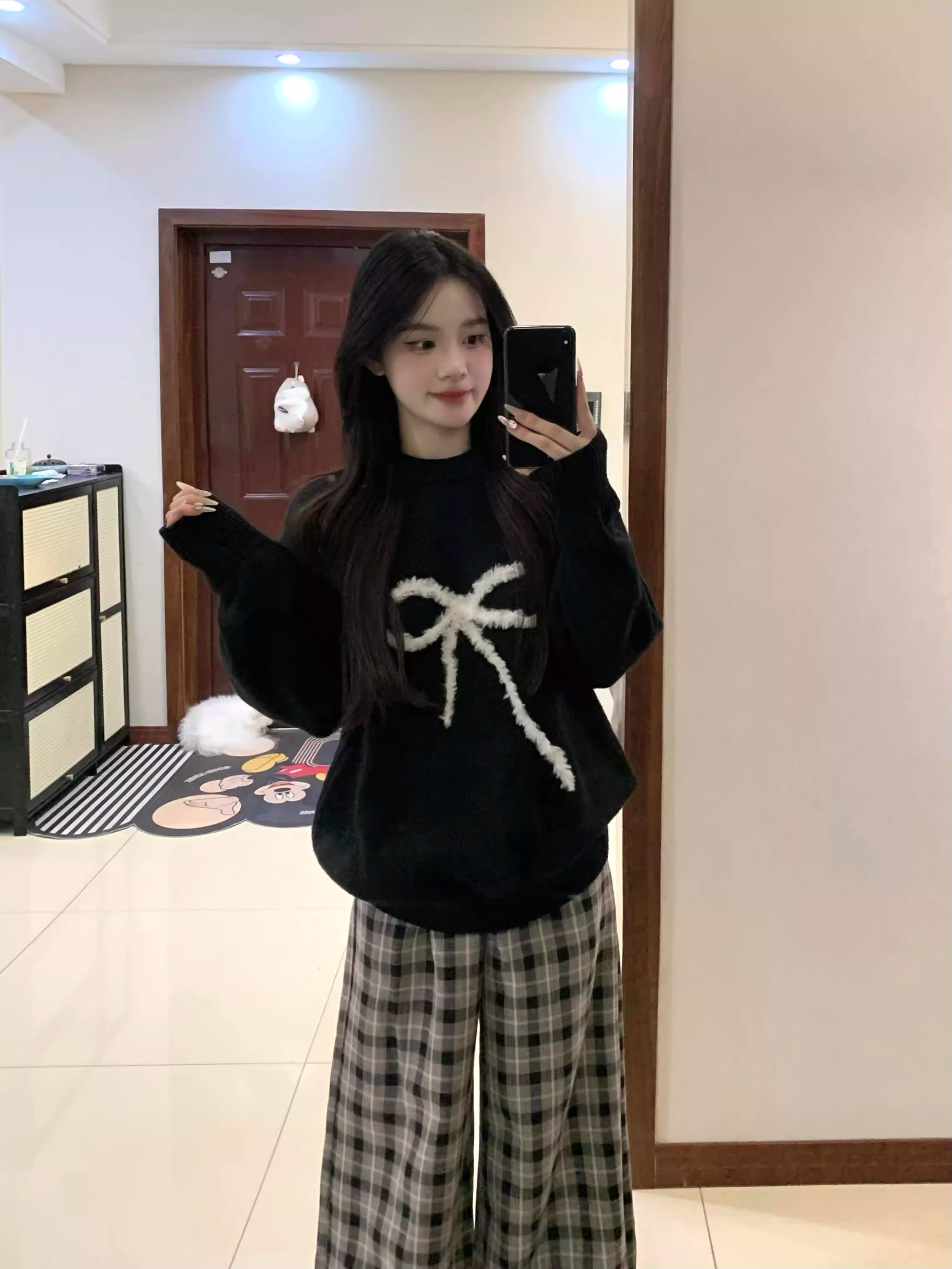 Sheepmere #Bowknot Black Pullover Sweater Women's Autumn New Lazy Design Versatile Knitted Top Winter
