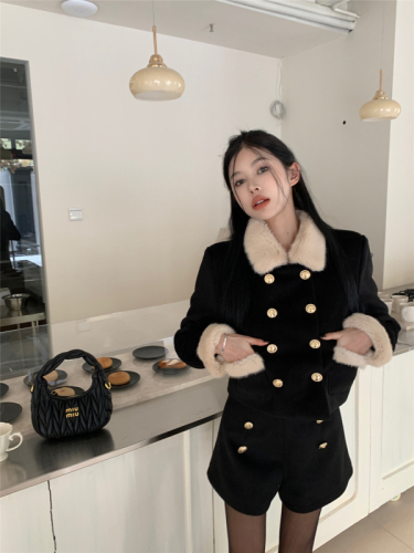 Actual shot ~ New winter thickened short cotton jacket, straight, loose, slim, fragrant lapel woolen jacket