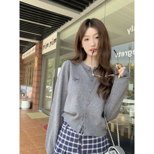 Photographed Autumn/Winter Korean Style Round Neck Versatile Single Button Simple Andy Wool Knit Cardigan Outerwear Top