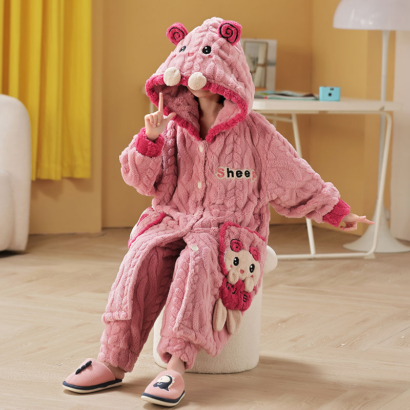 Real shot of children's pajamas, autumn and winter velvet thickened pajamas, flannel, medium and large girls' warm coral velvet suit