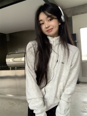 Photographed American retro quilted embroidery zipper sweatshirt jacket