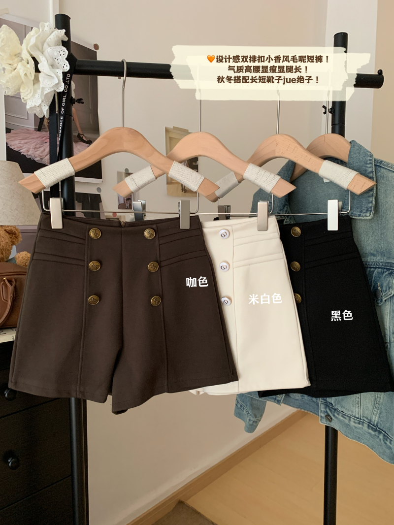 Actual shot Autumn and Winter Wool Blend Short Shorts Little Black Dress Style High-Waist A-Line Shows Legs Long Versatile Short Shorts for Women