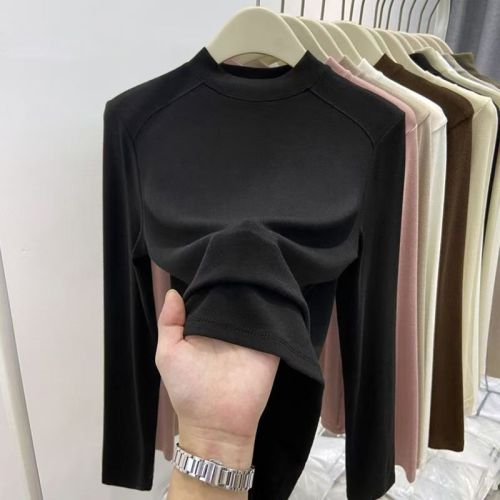 Korean style small stand-up collar bottoming shirt for women, long-sleeved T-shirt, chic inner layering, autumn slim slimming top, trendy