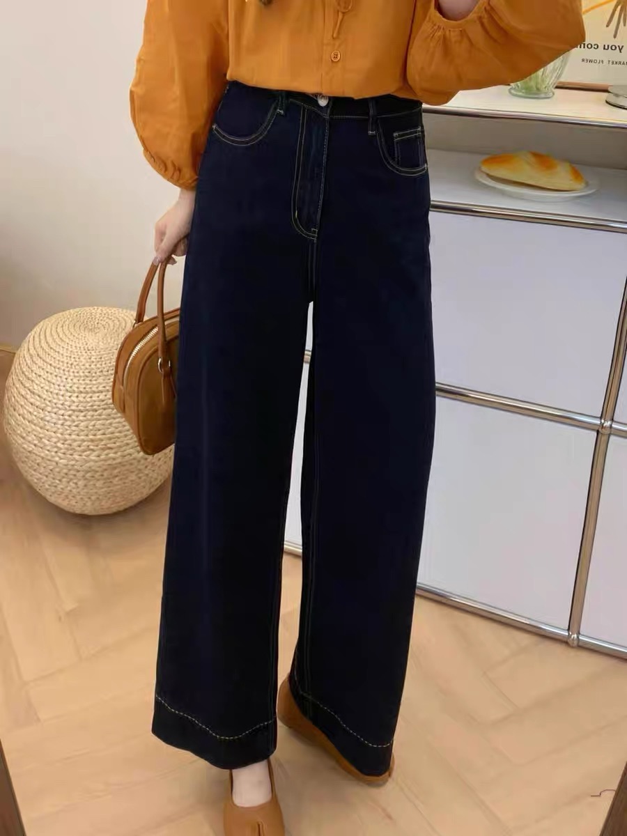 遮胯藏肉深藏青高腰直筒小個子顯瘦九分牛仔褲
