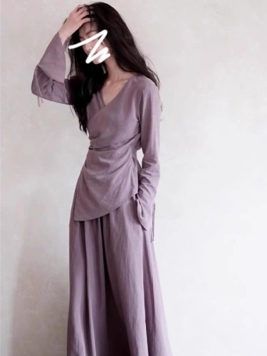 High-end new Chinese style purple long-sleeved dress for women early autumn 2024 new temperament outfit suit long skirt