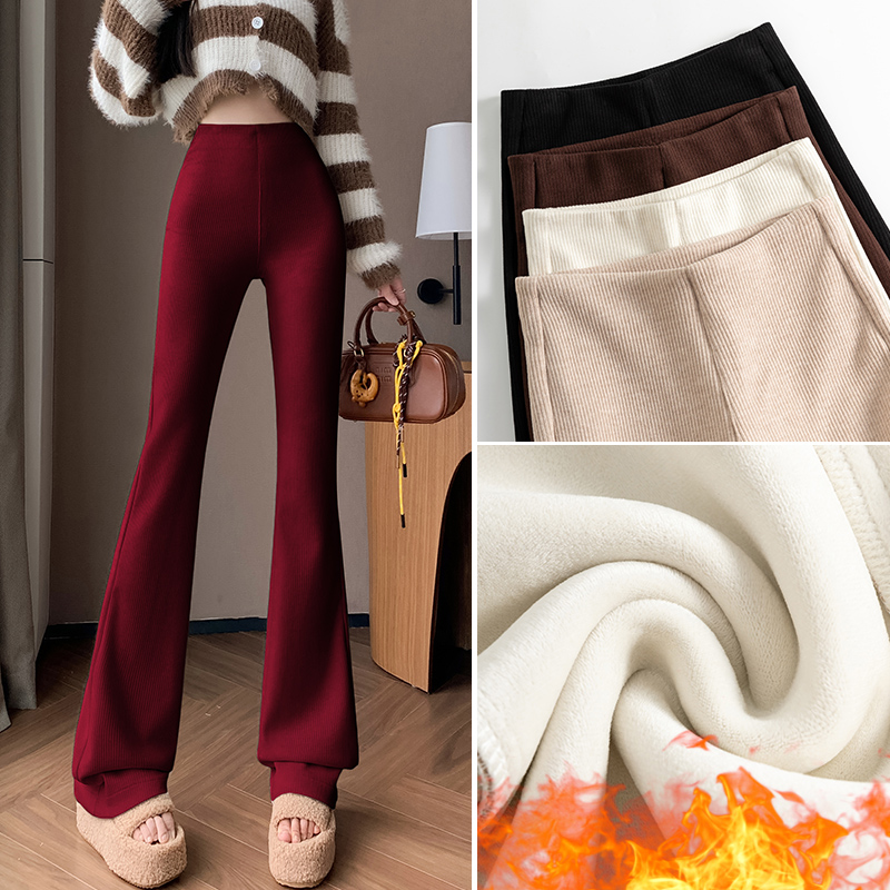 2024 Autumn Winter Real Shot Thickened High Waist Slimming Micro Bell Pants Versatile Suit Pants for Women 