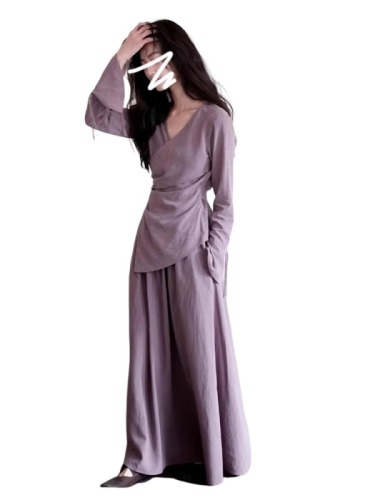 High-end new Chinese style purple long-sleeved dress for women early autumn 2024 new temperament outfit suit long skirt