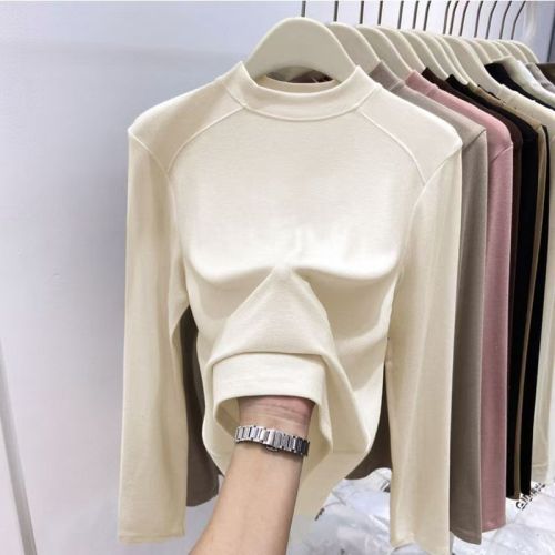 Korean style small stand-up collar bottoming shirt for women, long-sleeved T-shirt, chic inner layering, autumn slim slimming top, trendy