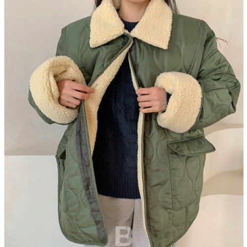 Korean INS winter warm thickened lamb wool lapel loose mid-length large size cotton jacket