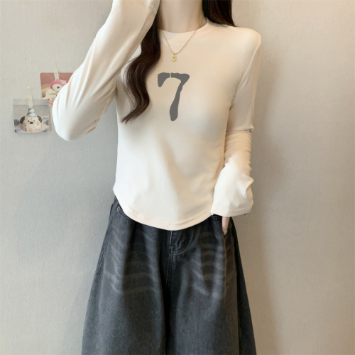 Actual shot of Korean foreign trade 270g 1*1 threaded German velvet back bag collar bottoming shirt long-sleeved T-shirt warm and slim