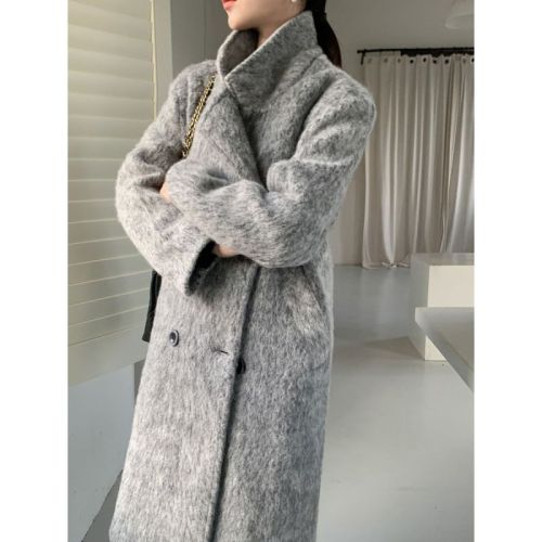 2024 Wang Girl's Shop Korean Drama Heroine Floral Gray Loose Suit Collar Korean Style Long Woolen Jacket