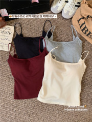 實拍~秋冬新款磨毛絨保暖吊帶背心柔軟內搭上衣帶胸墊