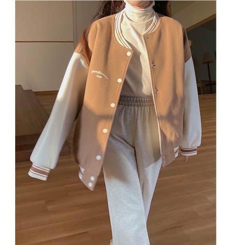 Longfengni replica super soft sky blue woolen baseball cotton coat for women Korean version loose winter thickened cotton coat