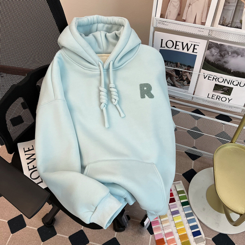 Real shot of Chinese cotton composite alpaca 420g sweatshirt for women winter plus velvet embroidered hooded top plus size women's 200 pounds