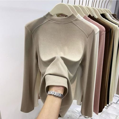 Korean style small stand-up collar bottoming shirt for women, long-sleeved T-shirt, chic inner layering, autumn slim slimming top, trendy