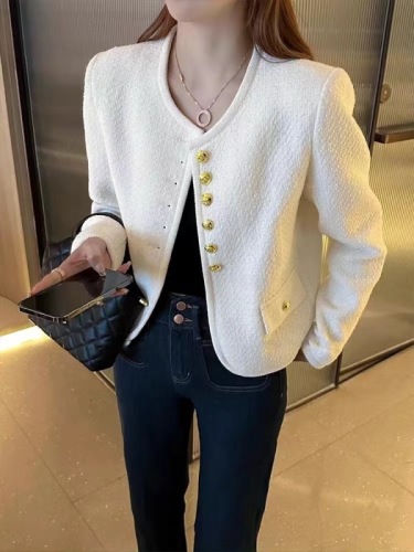 Black tweed small fragrant jacket for women spring and autumn 2024 new high-end loose short casual temperament jacket