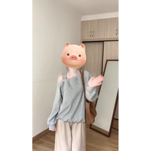 CVC wool and cotton composite milk silk 320g design niche loose suspender sweatshirt