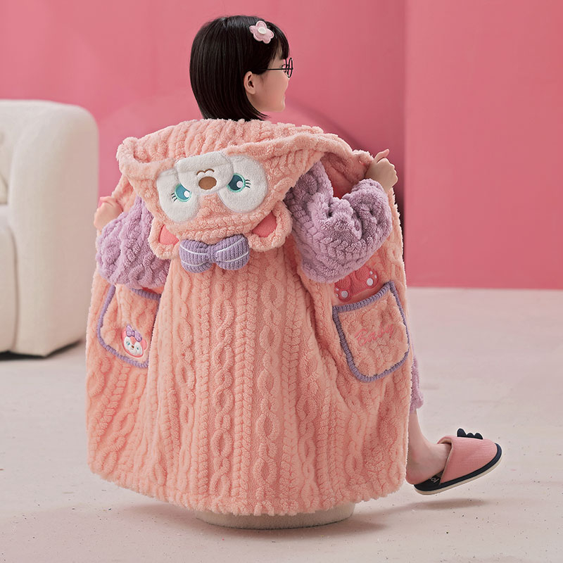 Real shot of children's pajamas, autumn and winter velvet thickened pajamas, flannel, medium and large girls' warm coral velvet suit