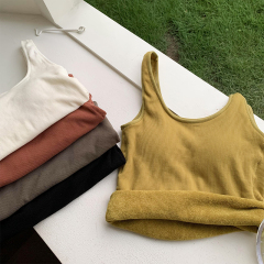 實拍 韓版純色內搭吊帶背心女修身帶胸墊加絨保暖外穿上衣