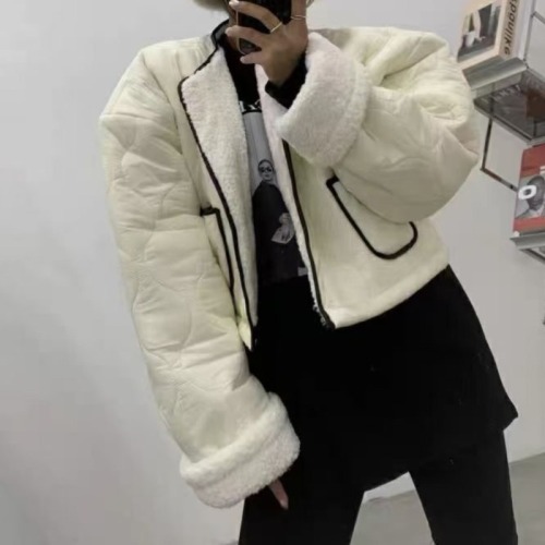 2024 new autumn and winter Korean Dongdaemun sewing pocket cotton jacket personality hot girl large version warm and thickened