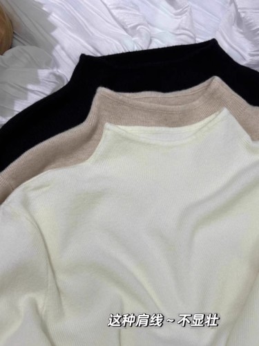 Thick and Soft Half High Neck Underwear Top Women's Autumn Winter 2024 Warm Integrated Fleece Thickened Knitted Underwear Sweater 