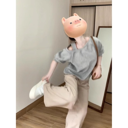 CVC wool and cotton composite milk silk 320g design niche loose suspender sweatshirt