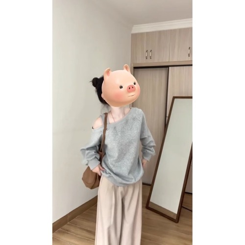 CVC wool and cotton composite milk silk 320g design niche loose suspender sweatshirt