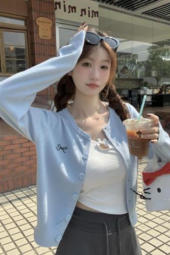 Photographed Autumn/Winter Korean Style Round Neck Versatile Single Button Simple Andy Wool Knit Cardigan Outerwear Top