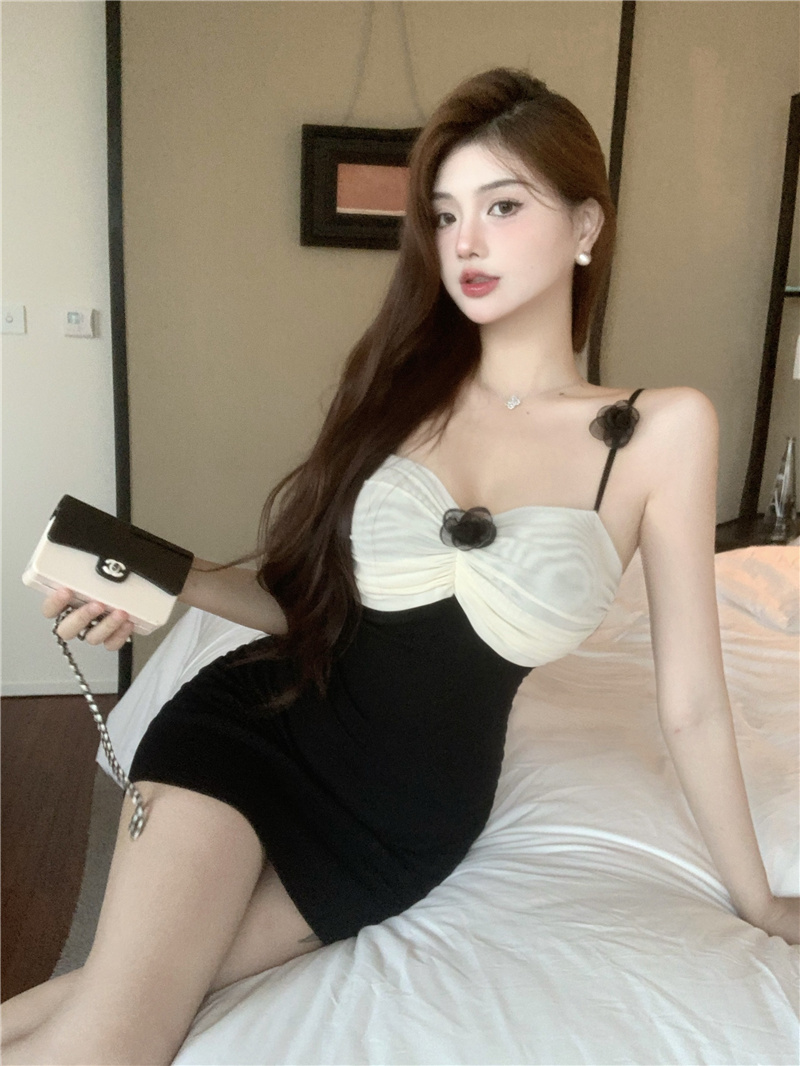 Live-action~Pure Desire Sexy Latex Sister-in-law Net Fabric Splicing Cotton Tight Bodice Bustier Tank Top Underwear Dress