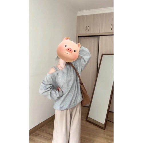 CVC wool and cotton composite milk silk 320g design niche loose suspender sweatshirt