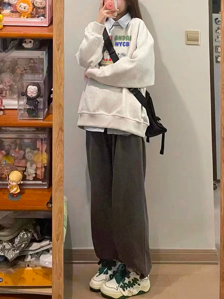 純棉重磅薄款 / 加絨銀狐絨寬鬆韓版印花圓領衛衣女秋冬新款